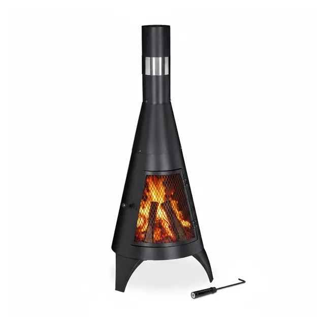 Relaxdays Brasero de jardín con Rejilla, Chimenea Decorativa, para Listones de Madera, 120 x 45 cm, Acero, Negro