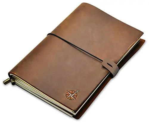 Wanderings Cuaderno de Viaje Rellenable | Libreta de Cuero Perfecto para Escritura, Poesía, como Diario | Insertos en Blanco | | 21x14 cm (A5)