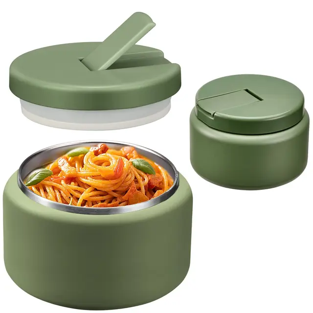 Itslife Termo para Comida 400ml con Tapa de Cierre, Térmico para Comida Niños de Acero Inoxidable, Fiambrera Termica para Picnic, Colegio y Oficina, Verde