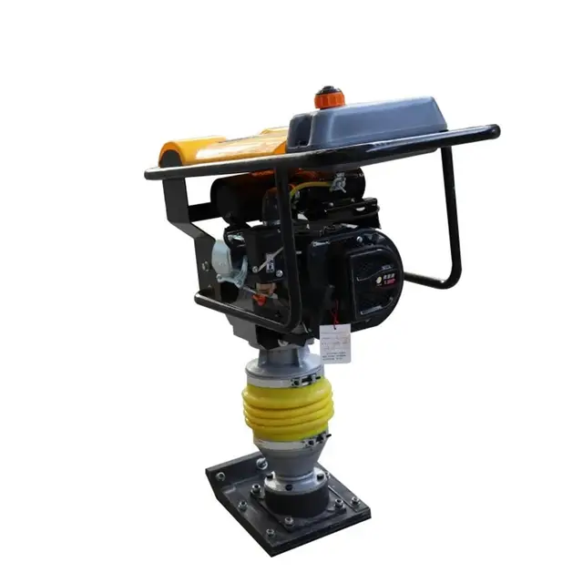 Apisonadora vibratoria compactadora de tierra a gasolina con motor de gasolina de 5,5 y apisonadora de impacto. Ladrillo, madera, acero
