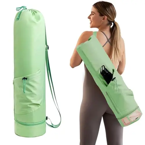 Funda Esterilla Yoga con Compartimento Húmedo,Bolsa Esterilla Yoga Oxford Impermeable Inferior Independiente Bolsillo Lateral con Cremallera y Bolsillo con Cordón (+ 1 Par Calcetines de Yoga)