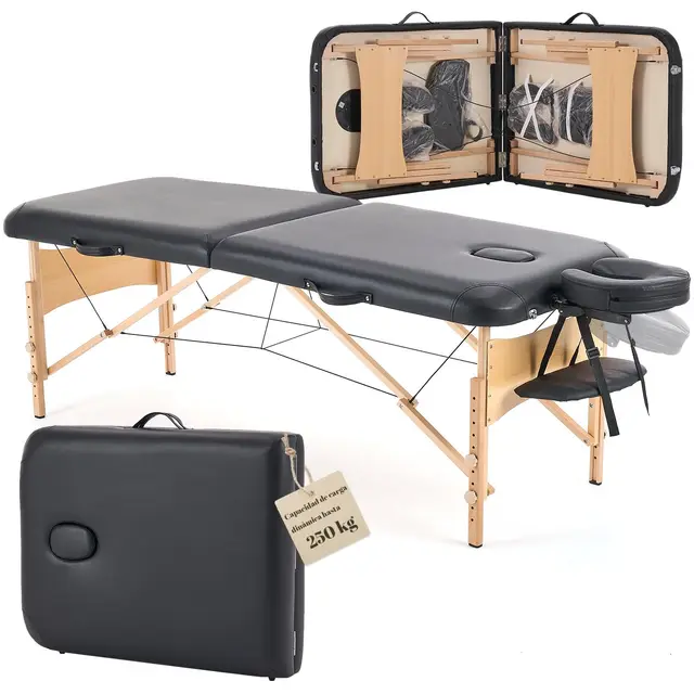 kidol&shellder® Cama de Masaje 70cm, Plegable Ajustable, 250kg Capacidad, 9cm Acolchado PU, Bolso de Transporte, Patas Antideslizantes, Negro