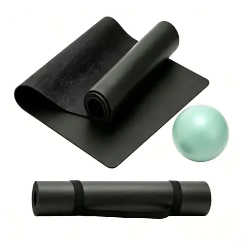 Esterilla de Yoga de PU y Caucho Natural, 183x68cm, Grosor 5mm, con Pelota de Yoga y Correa de Transporte DE REGALO, Ideal para Hot Yoga, Pilates y Entrenamiento en Casa