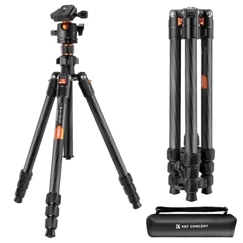 K&F CONCEPT Trípode de Cámara Carbono Compacto y Professional, 162cm, Trípode Ligero de Viaje para Fotografía con 360° Rótula de Bola y Placa de Liberación para Cámara DSLR (Solo 1.13kg)