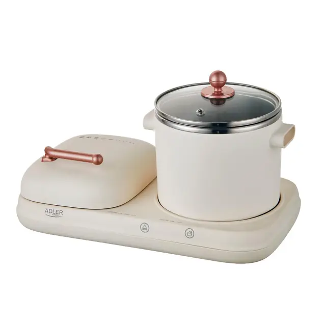 ADLER EUROPE AD 6421 Estación de Desayuno 2 en 1 con Olla de Cocción de 1,0 L y Superficie de Parrilla Antiadherente | Diseño Retro | para Cocinas Pequeñas | Multifuncional 1100-1320W