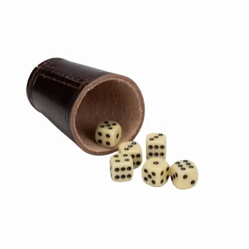 gico cubilete cuero 9cm marrón 6 dados
