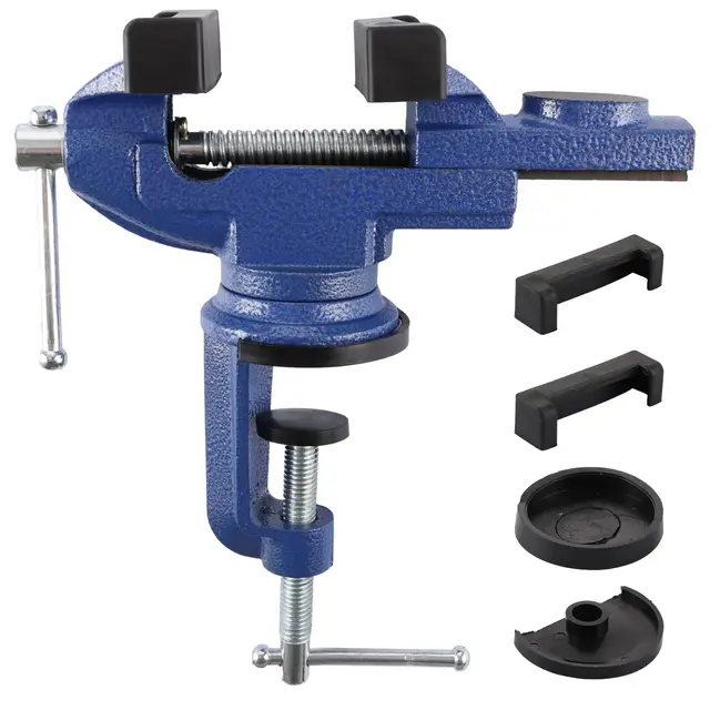 Tornillo de Banco de Trabajo 70 mm, Mordaza Giratoria 360°, Prensa Pequeña de Acero Fundido para Mesa, Bricolaje, Lijado, Taladrado y Sujeción Manual en Taller Doméstico