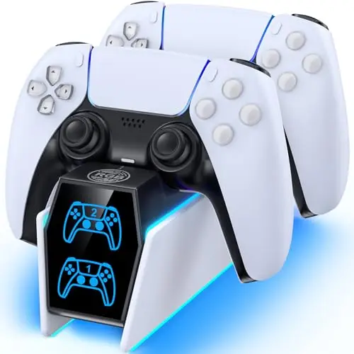 Tokluck Cargador para PS5 Mando con Cable, Base de Carga para PS5 y P5 Edge, 2,5H Carga para PS 5 Mando Cargador para PS 5 Compatible con P5 Edge, Pack de Accesorios para PlayStation 4