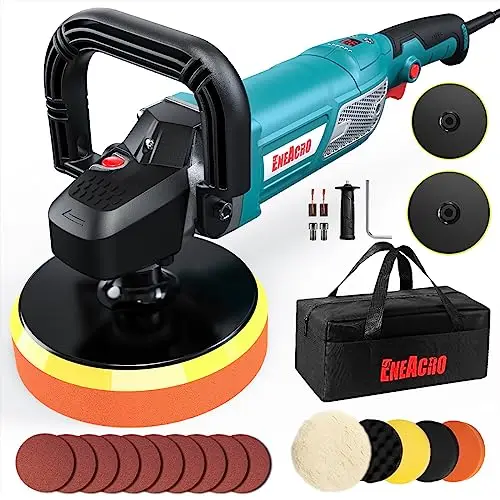 ENEACRO Pulidora Coche, 1800W Máquina Pulidora, Velocidad Variable con Pantalla LCD, Plato de Apoyo 150/180mm, Mangos Desmontables, Ideal para Lijar, Pulir y Encerar Barcos y Coches