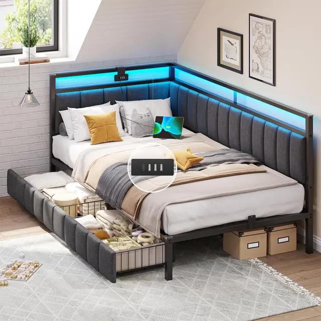 dictac cama 90x190 led usb gris oscuro