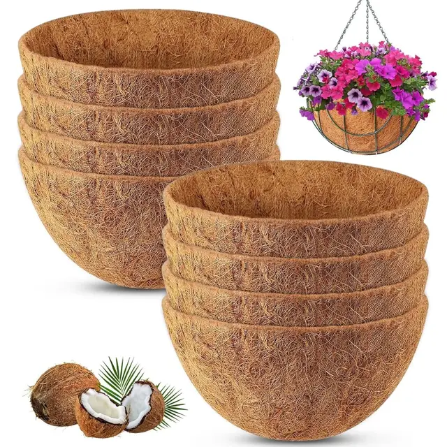LATERN 8 Piezas Revestimiento Redondos de Fibra de Coco para 8 Pulgadas Macetas Colgantes, 20CM 100% Natural Forro de Fibra de Coco Estera Gruesa para Plantas Jardín Animal Esterilla Ventana Cajas