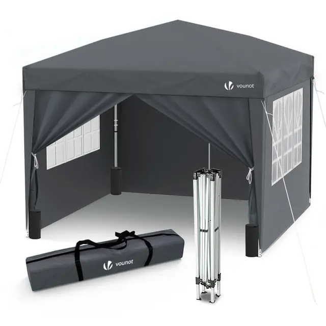 VOUNOT® Carpa Plegable Gazebo 3x3m con 4 Paredes y 4 Bolsas de Arena, Cenador Pabellón de Jardín para Camping, Fiestas, Exterior, Color Gris