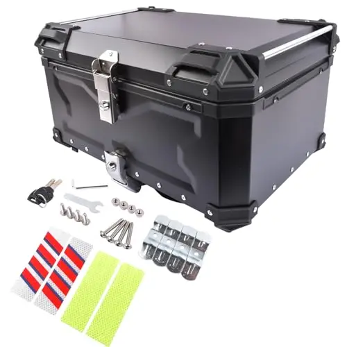 65L Motocicleta Top Case Aluminio Impermeable, Boot Caja Trasera con Cerradura de Seguridad para el Equipaje con Placa de Montaje, Negro