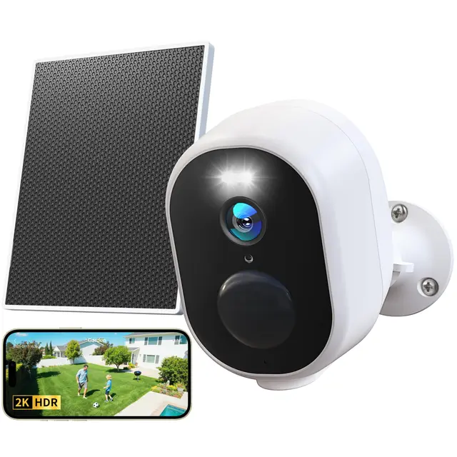 GNCC 4MP Camara Vigilancia WiFi Exterior Solar, 5200mAh Batería Recargable, 2.4/5 GHz WiFi Seguridad Camara de Vigilancia sin Cables, PIR Sirena, Visión Nocturna Color, Audio Bidirecciona, IP65