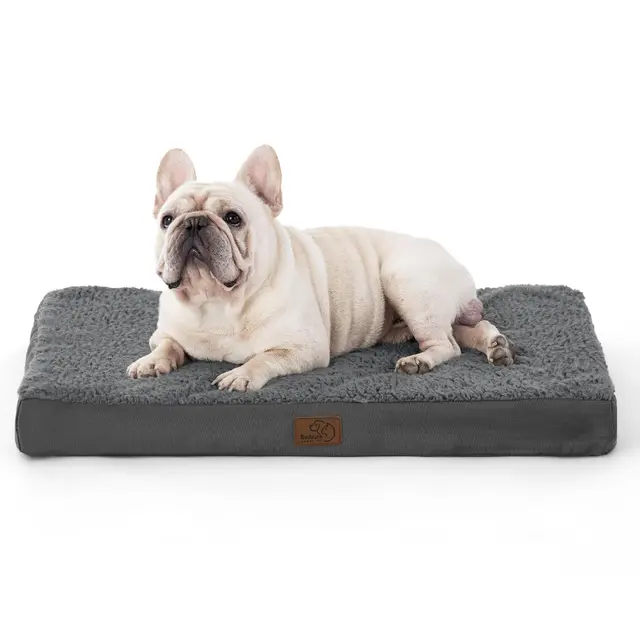 Bedsure Cama Perro Pequeño Ortopédica - Colchoneta Perro Lavable M, Desenfundable con Espuma De Caja De Huevos, 76x51x7.6 cm, Gris Oscuro