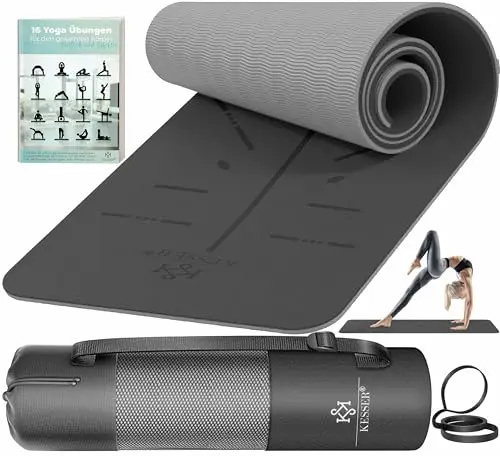 KESSER® Esterilla de gimnasia con correa de transporte, esterilla de yoga de TPE, acolchada y antideslizante, 183 x 61, esterilla de para deportes de fitness, Pilates y gimnasia