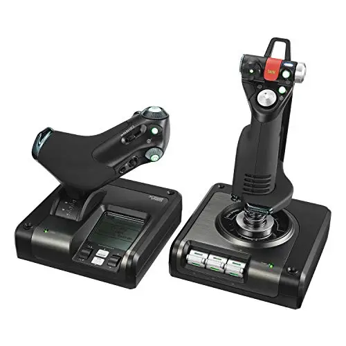 Logitech G Saitek X52 Pro Flight Palanca y Acelerador de Simulación, Pantalla LCD, Mecanismo de Centrado Mediante Resorte, Botones con Iluminación, USB, Color Negro