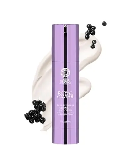 Natura Siberica Royal Caviar Crema de Noche Facial Reparadora e Hidratante Profunda con Ácido Hialurónico y Caviar, Crema Facial Antiedad para Mujer, Ayuda a Suavizar Arrugas, 50 ml