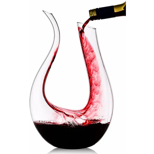 Decantador de vino, 100% sin plomo, en forma de U, hecho de cristal soplado a mano, 1,5 l