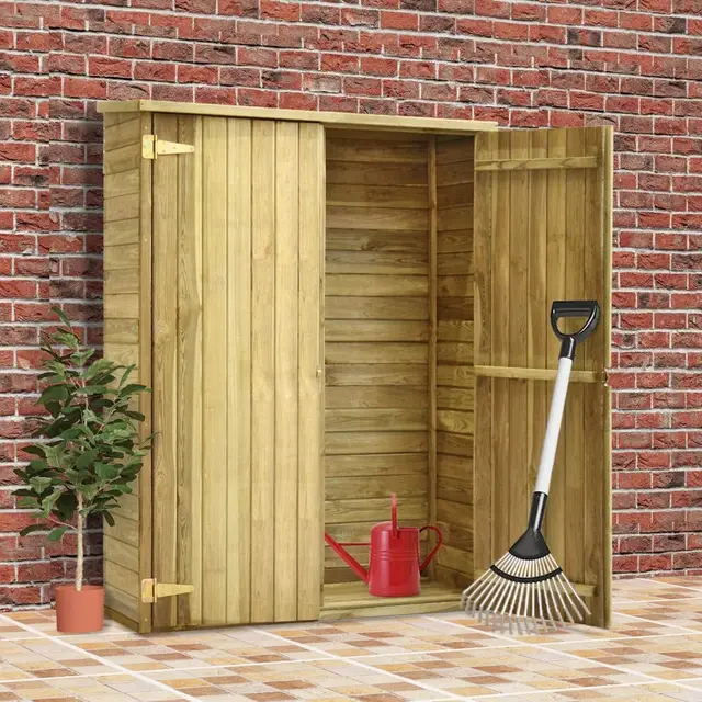 Tidyard Caseta Herramientas Jardín 4 Estantes de Apoyo Gabinete Caseta Herramientas Cobertizo Armario Exterior Madera Jardín Pino Impregnada 123 x 50 x 171 cm