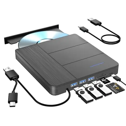 Unidad Blu-ray externa 7 en 1, compatible con 100 G de lectura y escritura, grabadora portátil, USB 3.0 tipo C y ranuras TF/SD, adecuada para Windows y MacOS