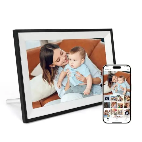 AEEZO Marco de Imagen Digital WiFi 32GB de Memoria, Pantalla táctil IPS 1280 * 800, Modo Dormitorio, Marco de Imagen Digital, Carga rápida de vídeos y Fotos a Distancia con el Software AiMOR (Blanco)