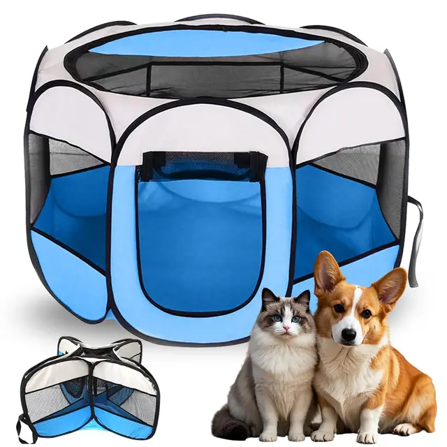 Parque para Perros 74x74x43cm, Jaula para Gatos Plegable, Jaula para Perros Portátil, Corralito para Gatos, Conejos, Animales Pequeños, Interior y Exterior (Azul)