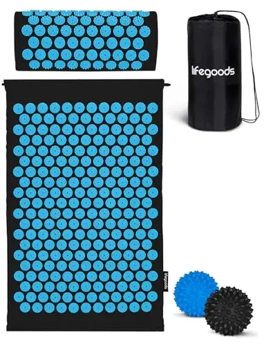 LifeGoods Esterilla de acupresión con cojín – Esterilla de acupresión – Esterilla de acupresión + – Esterilla de acupuntura – Alfombrilla de masaje – Espalda – Esterilla de púas – Esterilla de Faquir