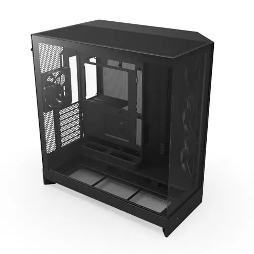 NZXT H9 Flow (2025) – Caja de PC ATX de Torre Media de Gran Flujo de Aire de Doble Cámara – Incluye 3 Ventiladores de 140 mm y 1 de 120 mm – Soporte para radiador de 420 mm – Vidrio Templado – Negro