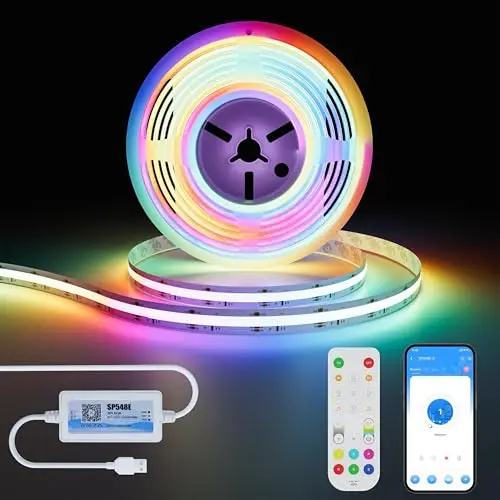 OULARA Tira de luces LED RGB+IC USB COB de 2 m, tira de LED RGB inteligente flexible con IC, tira de luces LED de color cambiante con función de música, compatible con Alexa/Google Assistant, para TV