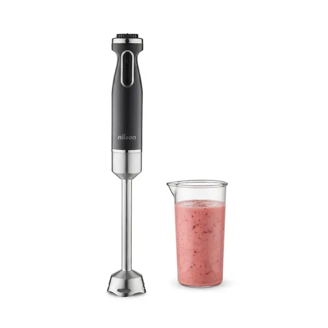 Batidora de Mano, 1000 W Potencia Máxima, Cuchillas con 4 Aspas, Mezcla, Tritura, Pica y Emulsiona, Múltiples Velocidades, Control Manual, Función Turbo, Vaso 0,6 L, NHB10001AP, Cable 1 M