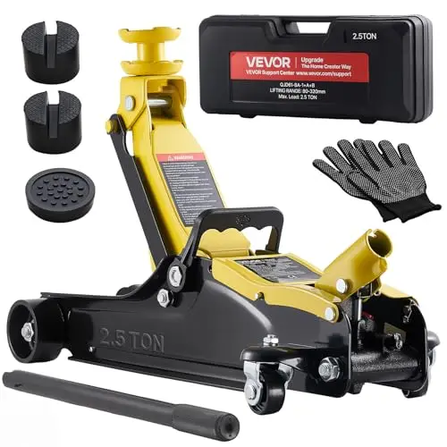 VEVOR Gato de Perfil Bajo Capacidad de 2,5 t, Gato Hidráulico de Acero con Bomba de Elevación Rápida de Un Solo Pistón, Rango de Elevación 85-320 mm, con Estuche de Transporte, para SUV, Vehículos