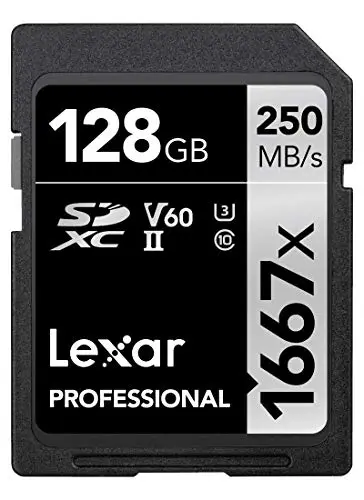 Lexar Professional 1667x Tarjeta de memoria SD 128GB, SDXC UHS-II, Hasta 250 MB/s de Lectura, Clase 10, U3, V60, SD para fotógrafo profesional, camarógrafo, entusiasta (LSD128CB1667)