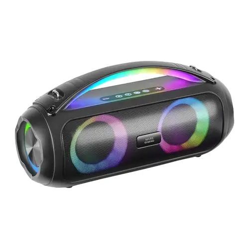 Mars Gaming MS-Pulse, Altavoz Bluetooth Portátil 50W RMS, Iluminación RGB, 2 Drivers Activos 93mm + 2 Drivers Pasivos Ultra-Bass, Función Manos Libres, USB/MicroSD/AUX/FM, Asa y Correa, Negro