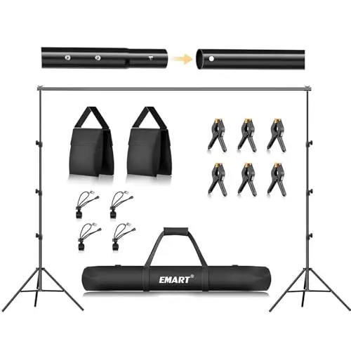 EMART Soporte de Fondo para Fotografía, 2,6 m x 3 m Ajustable Sistema de Fondo Fotográfico con 2 Bolsas Arena para Retrato, Fotografico de Productos y Grabación de Video