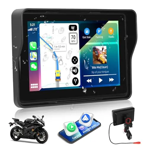 CAMECHO Carplay Moto Navi Display para Motorbike, 5 Pulgadas HD Pantalla Táctil Impermeable Motocicleta Dispositivos de Navegación con Wireless Carplay Android Auto Bluetooth GPS FM EQ Sonido