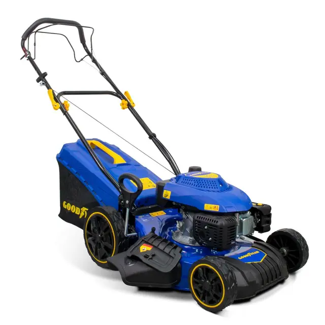 Goodyear - Cortacésped Gasolina Autopropulsado, Motor 161cc 3.000W 2.800 RPM con Arranque Manual, 46 cm Anchura de Corte, 7 Alturas de Corte, Mulching, Bolsa 55L