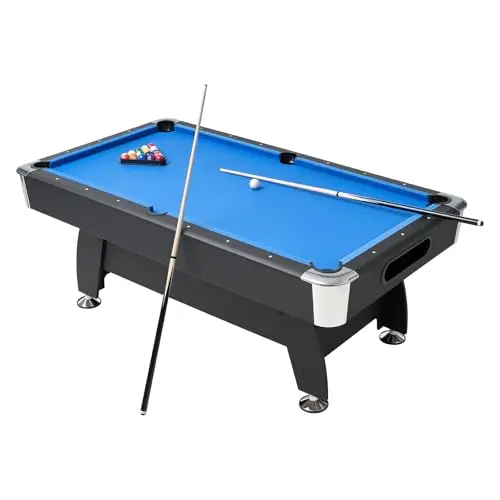 VEVOR Mesa de Billar Portátil, con Patas Ajustables, MDF, Estable y con Juego de Entretenimiento Que Incluye Bola, Taco, Soporte, Tiza y Cepillo, Color Negro con Paño Azul, 2135 x 1190 x 790 mm