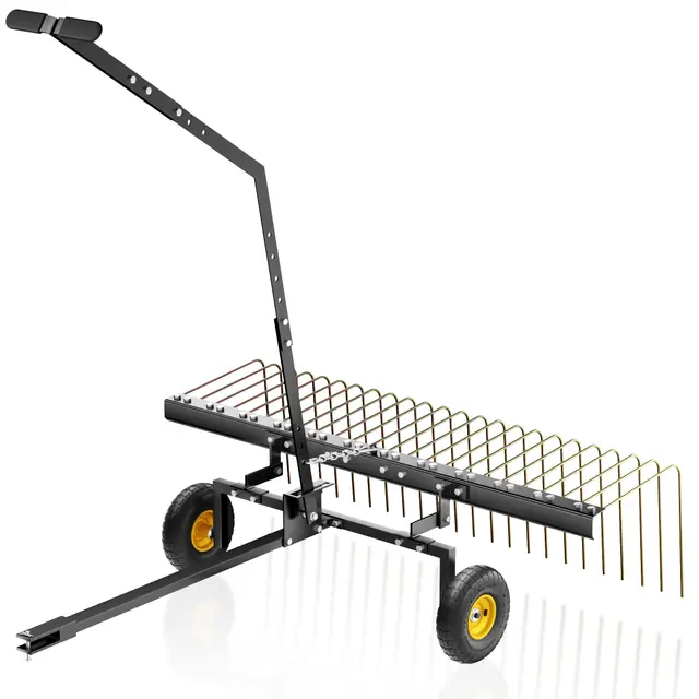 Wiltec Escarificador de césped con Ruedas 148 cm de Ancho de Trabajo y 24 púas, aireador de césped Quita Musgo rastrillo para Tractores cortacésped, ATV y UTV