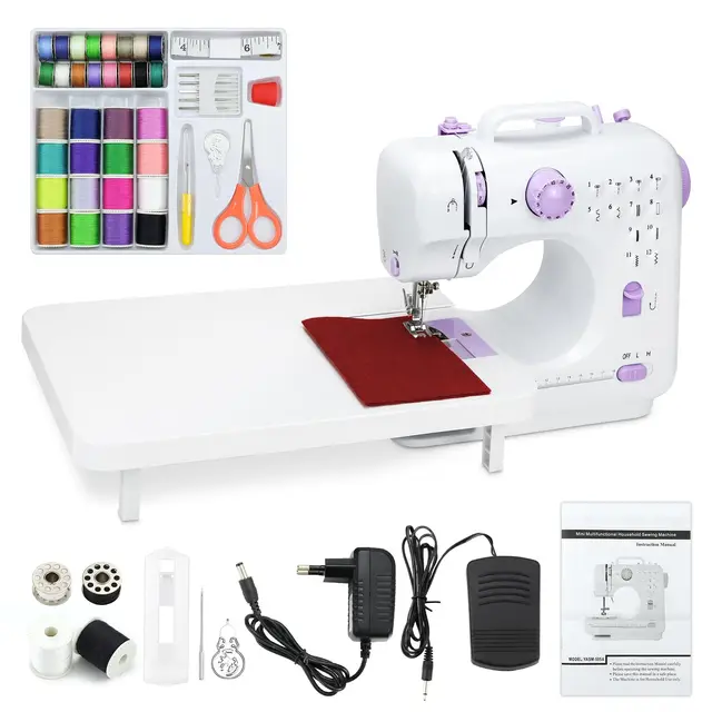 Máquina de Coser para Principiantes con Kit de 40 Piezas, 12 Puntadas Integradas, Doble Alimentación (Corriente/Pilas), Velocidad Variable, Luz LED, Enhebradora Automática, Violeta