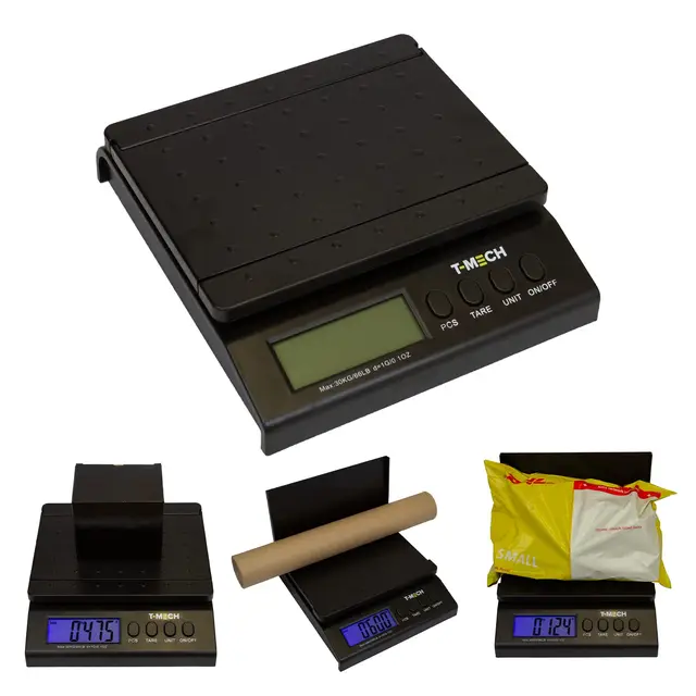 Balanza Postal Digital Electrónica de 30kg Báscula de Precisión (peso en gramos, kilos, onzas, libras) Pesar Paquetes de Envío,Cartas,Cajas+Correos,Paqueteria, Pantalla LCD+Pilas AA+Adaptador GRATIS