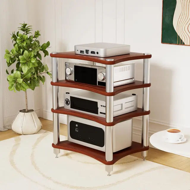 4 Estante Soporte Multimedia AV, Mueble HiFi Estanteria HiFi para Equipo de Música, AV Torre de Rack de Audio para Tocadiscos Media Tower Cabinet