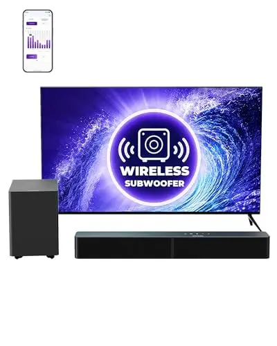 ULTIMEA Barra de Sonido 2.1 con Subwoofer Inalámbrico, Control por App, VoiceMX y BassMX, 240W Potencia Máxima para Smart TV, Graves Ajustables, HDMI, Óptico, Bluetooth 6.0, Poseidon M30(Modelo 2026)