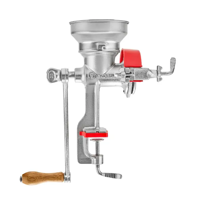 Victoria Molino Cereales Manual, Molinillo de Mano en Hierro Fundido para Moler Café, Maíz, Avena, Semillas, Grosor de Molienda Ajustable, Grain Grinder Tolva Baja, Abrazadera para Mesa