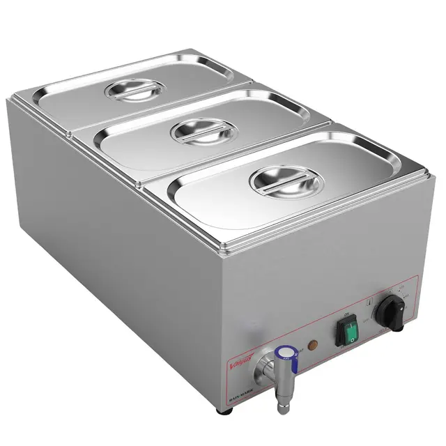 Valgus Calentador de Vapor eléctrico de sobremesa Commercial Stainless Steel 3 Sections 16L Bain Marie con Tapa y Grifo para Fiestas, Banquetes y Catering