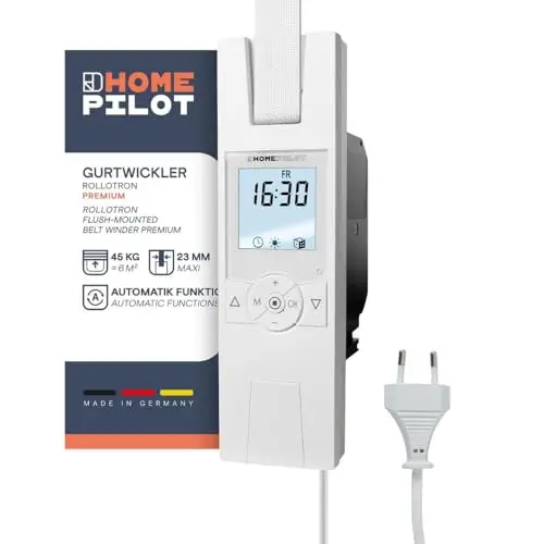 HOMEPILOT - RolloTron Premium Enrollador cinta eléctrico | Control conveniente persianas. Accesorio persianas Smart Home - ¡también apto instalaciones posteriores! Capacidad carga: 45 kg