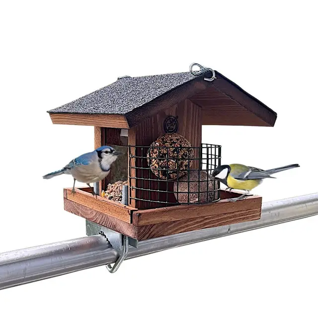 Pajarera para pájaros, casa de pájaros para balcón, resistente a la intemperie, comedero hecho a mano para pájaros de jardín, soporte para balcón con un tamaño de 30 a 60 mm. (Marrón)