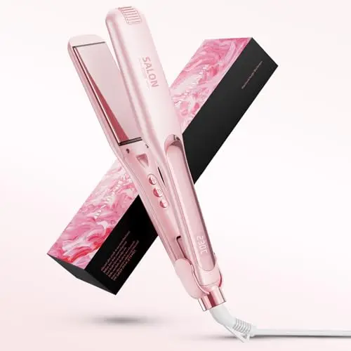 Dekuri planchas del pelo, plancha de pelo de 42 mm, plancha de cerámica sin fricción a base de agua para un cabello sedoso y suave, planchas de pelo profesional para mujeres, 120°C-230°C-Rosa pastel