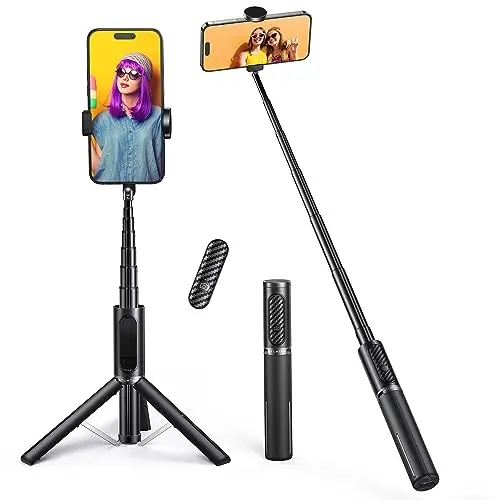 ATUMTEK Palo Selfie Trípode, Trípode Móvil 3 en 1 Extensible de Aluminio con Mando a Distancia Bluetooth Inalámbrico, Compatible con iPhone 17/16/15/14/13/12 mini/11 Pro y Smartphones Samsung, Negro