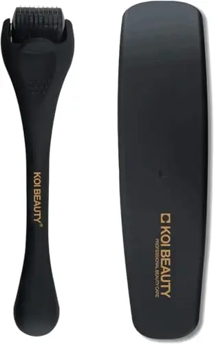 KOI BEAUTY Derma Roller 0.5 Para La barba y el cabello crecen, 540 agujas de titanio, Profesiona Microneedling Roller para hombres y mujeres, Negro mate barba Roller, Microneedle Roller